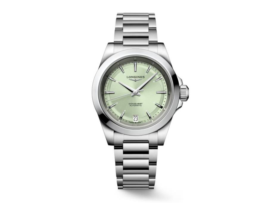 Conquest Automatik Edelstahl 34mm grünes Zifferblatt Metallband