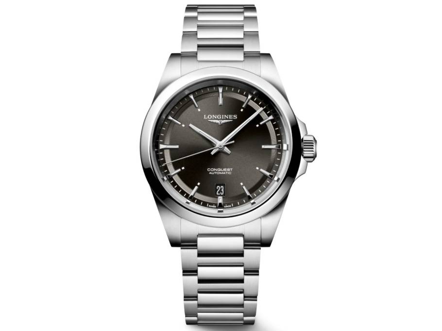 Conquest Automatik Edelstahl 38mm graues Zifferblatt Metallband