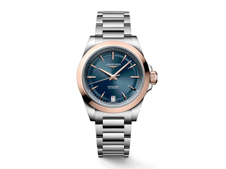 Conquest Automatik Edelstahl 34mm blaues Zifferblatt Metallband