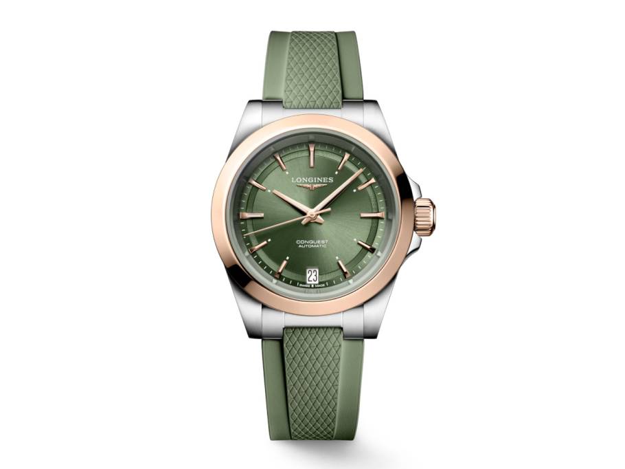 Conquest Automatik Edelstahl 34mm grünes Zifferblatt grünes Kautschukband