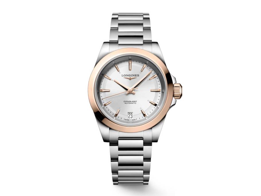 Conquest Automatik Edelstahl 34mm silberfarbenes Zifferblatt Metallband