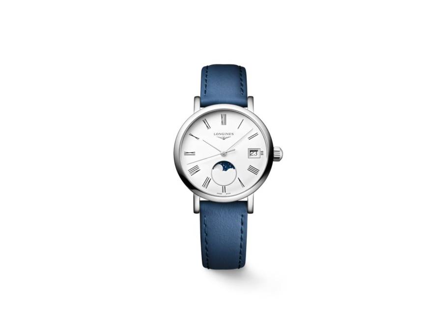 Elegant Collection Quarz Edelstahl 30mm weißes Zifferblatt blaues Lederband