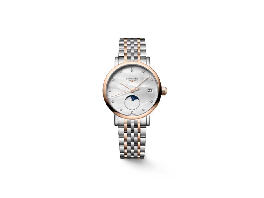 Elegant Collection Quarz Edelstahl 30mm weißes Perlmutt-Zifferblatt zweifarbiges Metallband