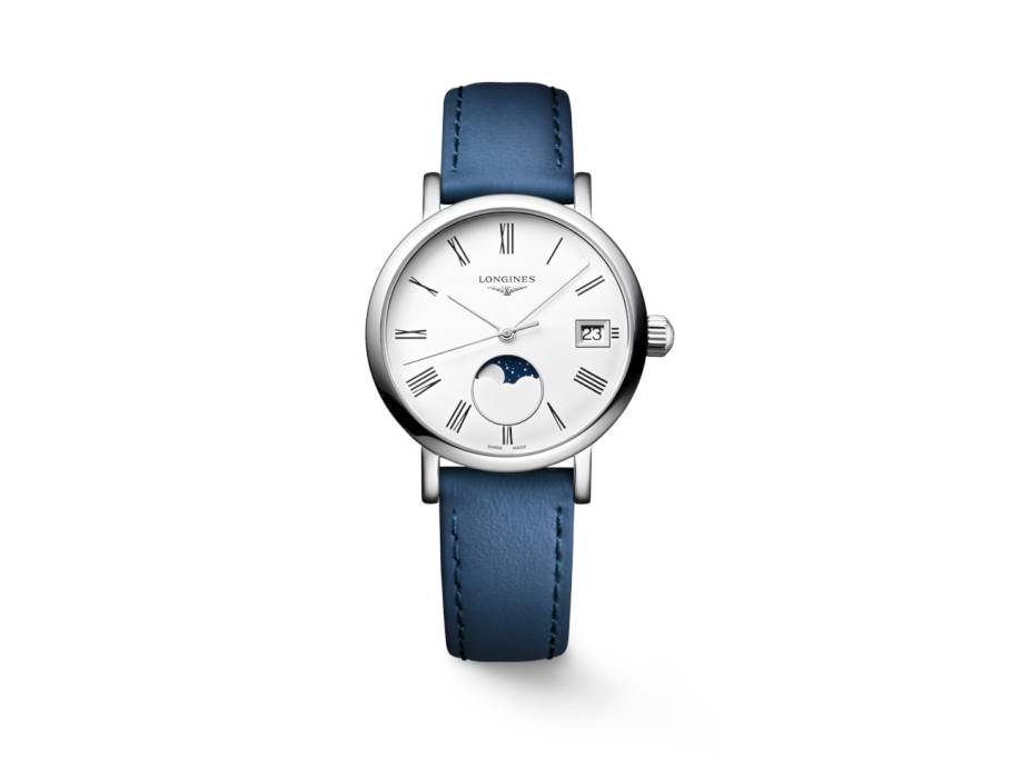 Elegant Collection Quarz Edelstahl 30mm weißes Zifferblatt blaues Lederband