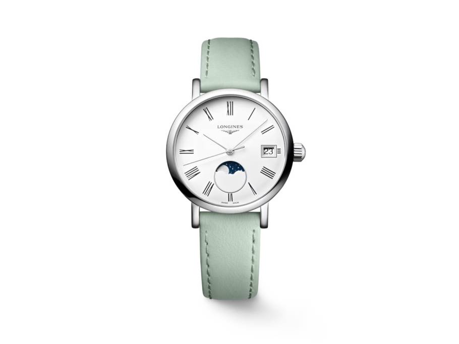 Elegant Collection Quarz Edelstahl 30mm weißes Zifferblatt grünes Lederband