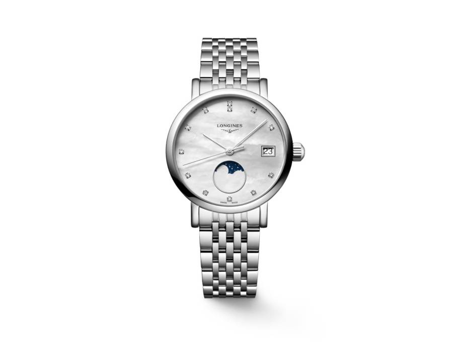 Elegant Collection Quarz Edelstahl 30mm weißes Perlmutt-Zifferblatt Metallband