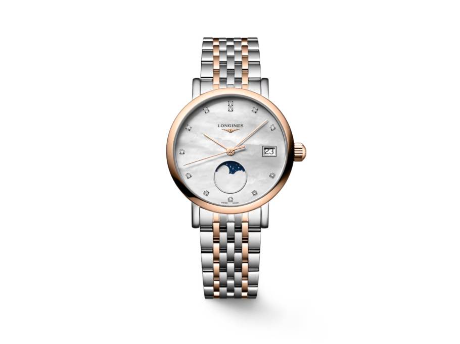 Elegant Collection Quarz Edelstahl 30mm weißes Perlmutt-Zifferblatt zweifarbiges Metallband