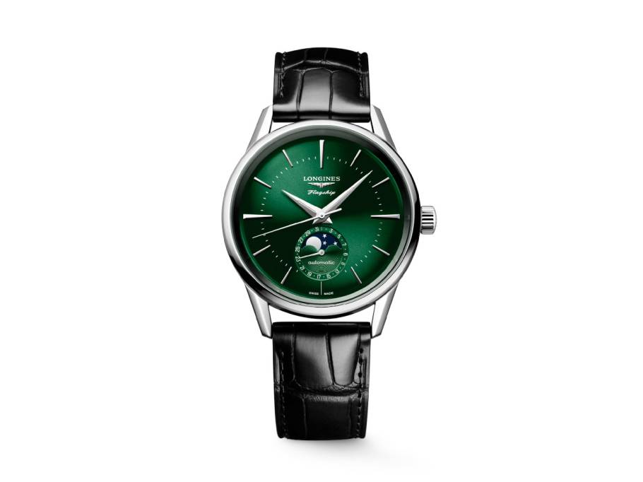 Flagship Heritage Automatik Edelstahl 38,5mm grünes Zifferblatt schwarzes Lederband