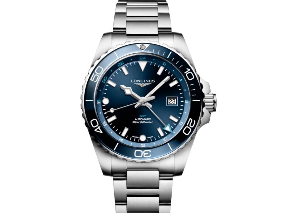HydroConquest GMT Automatik Edelstahl 43mm blaues Zifferblatt Metallband