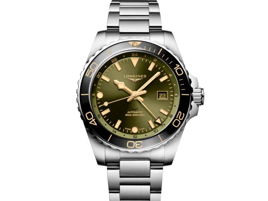 HydroConquest GMT Automatik Edelstahl 43mm grünes Zifferblatt Metallband