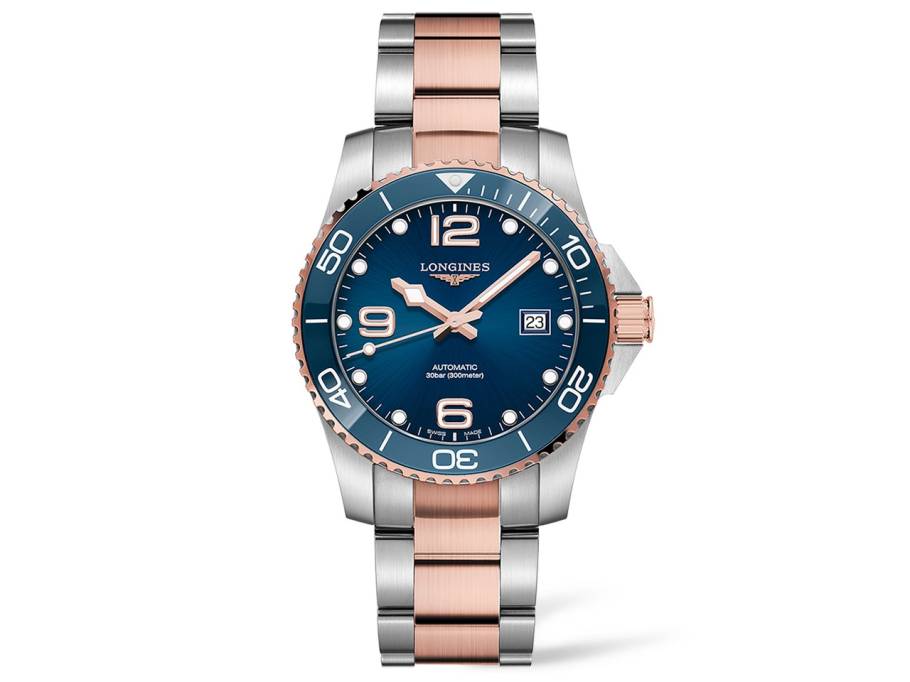 HydroConquest Herrenuhr Automatik 41mm PVD rose Edelstahl blau Metallband