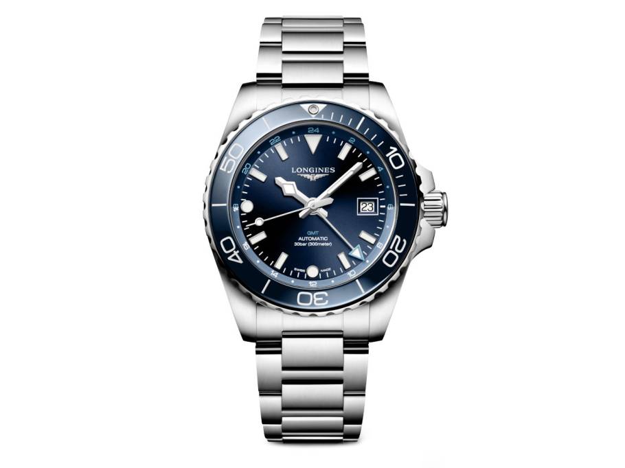 HydroConquest GMT Automatik Edelstahl 41mm blaues Zifferblatt Metallband