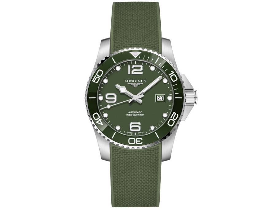 HydroConquest Herrenuhr Automatik 41mm Edelstahl Keramiklünette grün Kautschukband