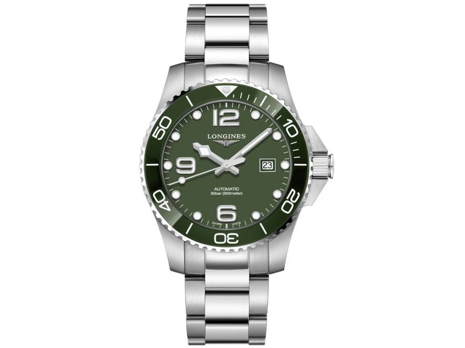 HydroConquest Herrenuhr Automatik   43mm Edelstahl Keramiklünette grün Metallband
