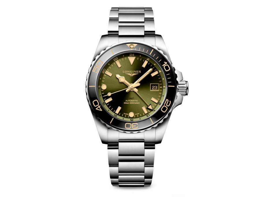 HydroConquest GMT Automatik Edelstahl 41mm grünes Zifferblatt Metallband