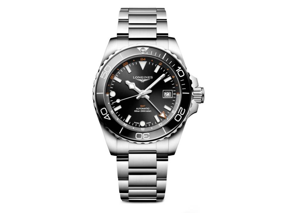 HydroConquest GMT Automatik Edelstahl 41mm schwarzes Zifferblatt Metallband