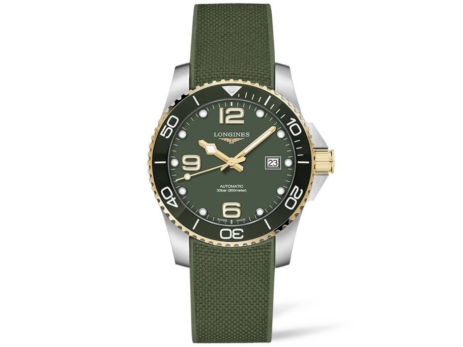 HydroConquest Herrenuhr Automatik 41mm PVD gelb Edelstahl grün Kautschukband