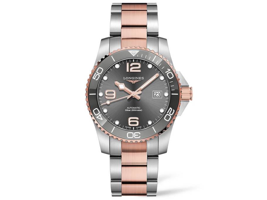 HydroConquest Herrenuhr Automatik 41mm PVD rose Edelstahl grau Metallband