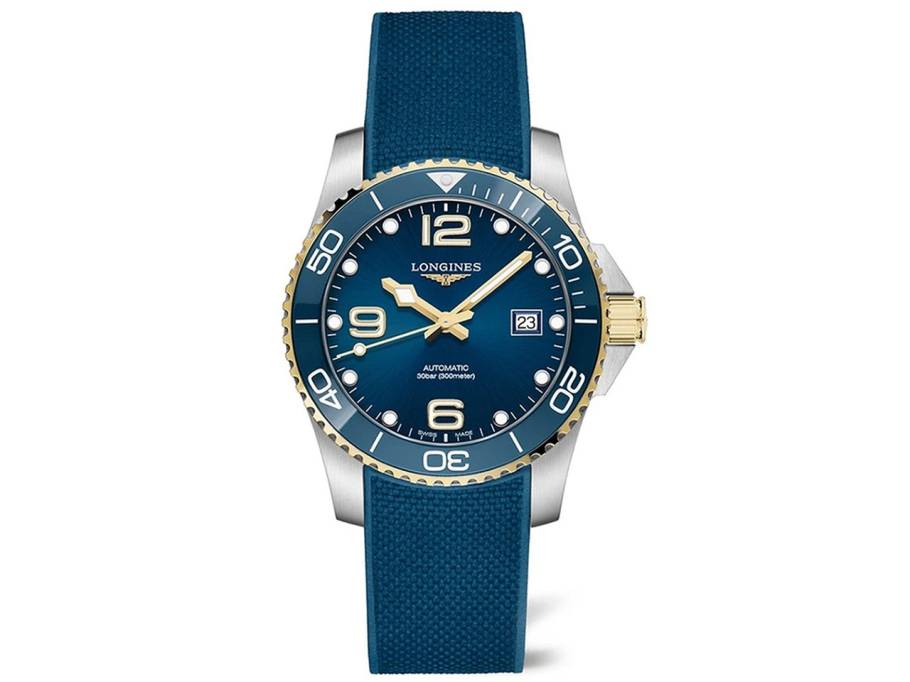 HydroConquest Herrenuhr Automatik 41mm PVD gelb Edelstahl blau Kautschukband