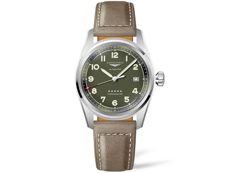 Spirit Automatik Edelstahl 40 mm grünes Zifferblatt braunes Lederband 