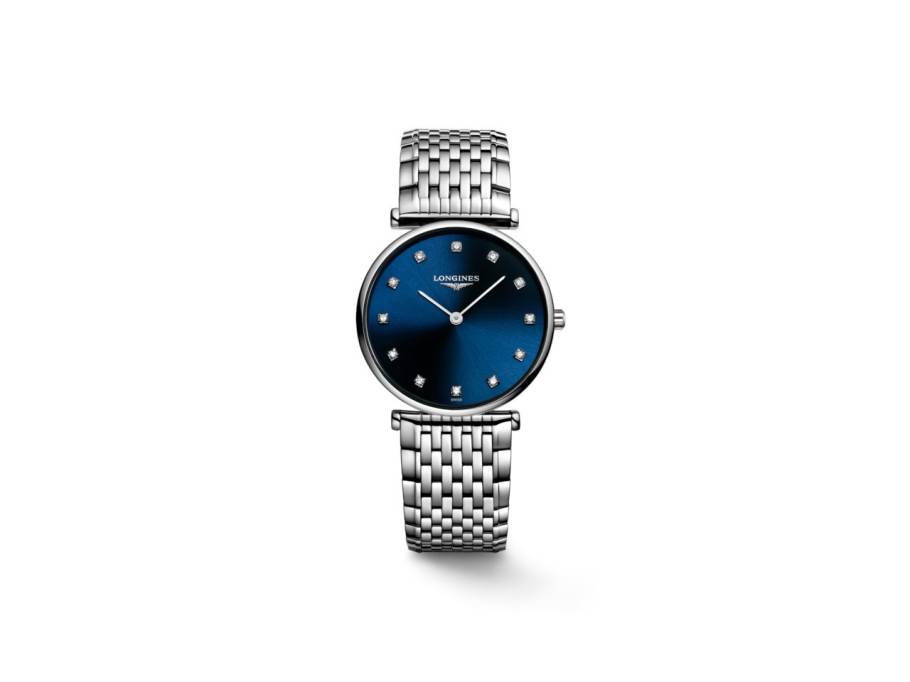 La Grande Classique Quarz Edelstahl 29mm blaues Zifferblatt mit Diamanten Metallband