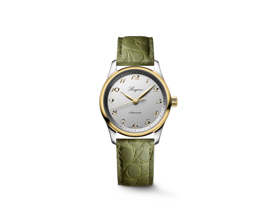 Master Collection Automatik Edelstahl 34mm silberfarbenes Zifferblatt grünes Lederband