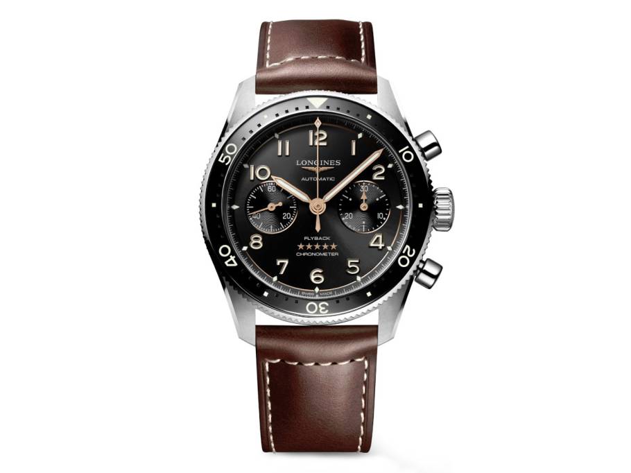  Spirit Flyback Chronograph Automatik Edelstahl 42mm schwarzes Zifferblatt braunes Lederband