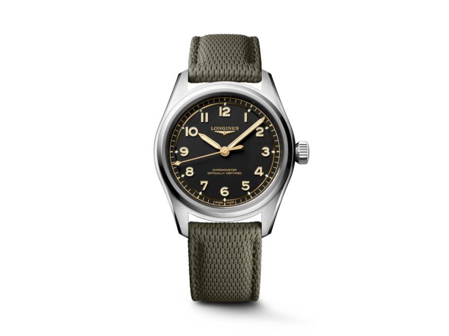Spirit Pilot Automatik Edelstahl 39mm schwarzes Zifferblatt grünes Textilband