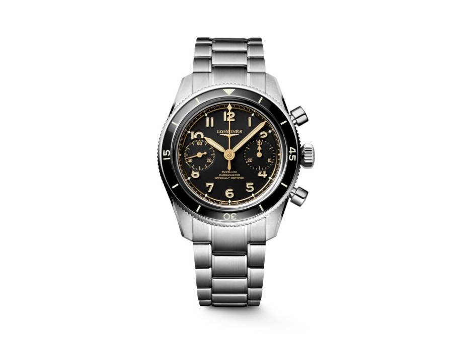 Spirit Pilot Flyback Chronograph Handaufzug Edelstahl 39,5mm schwarzes Zifferblatt Metallband