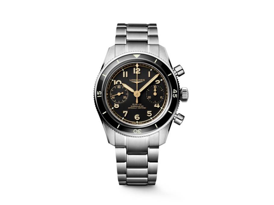 Spirit Pilot Flyback Chronograph Handaufzug Edelstahl 39,5mm schwarzes Zifferblatt Metallband