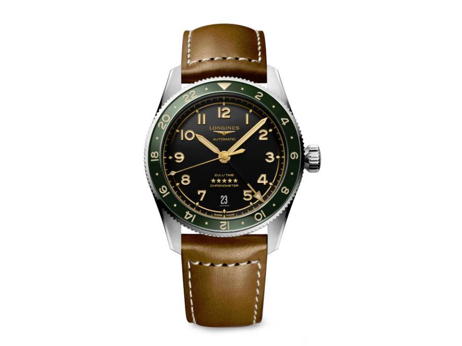 Spirit Zulu Time Automatik Edelstahl 39 mm schwarz-gelbes Zifferblatt braunes Lederband