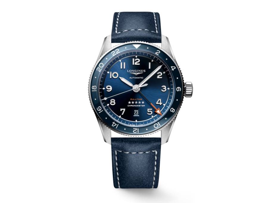 Spirit Zulu Time Automatik Edelstahl 42mm blaues Zifferblatt blaues Lederband