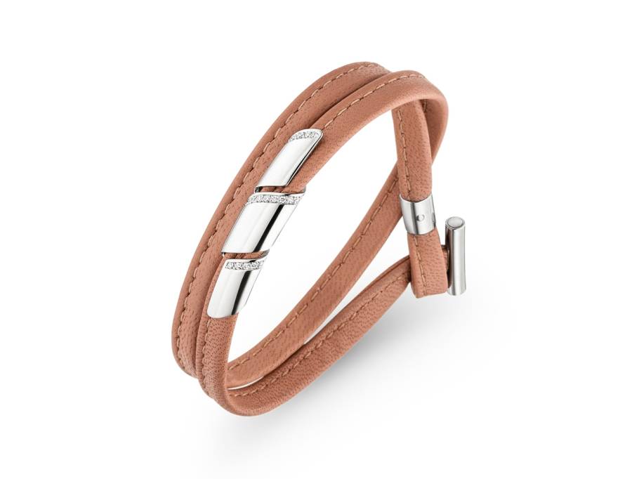 Loop Platin  Lederarmband mit Brillanten 0,08 ct Nude