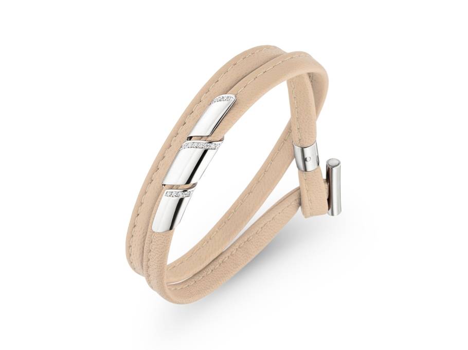 Loop Platin  Lederarmband mit Brillanten 0,08 ct Poudre