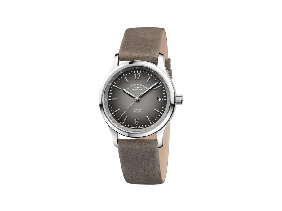 Lunova Lady Automatik Edelstahl 35mm graues Zifferblatt graues Lederband