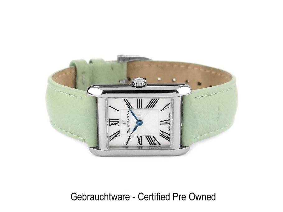 Fiaba Square Quarz Edelstahl 24x34mm Perlmutt-Zifferblatt grünes Lederband FA1205-SS001-160-5 Full Set mit Garantie Occasion