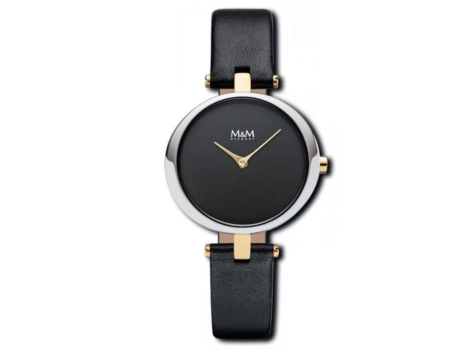 M&M Damenuhr M11931 Edelstahl bicolor schwarzes Lederband kaufen 