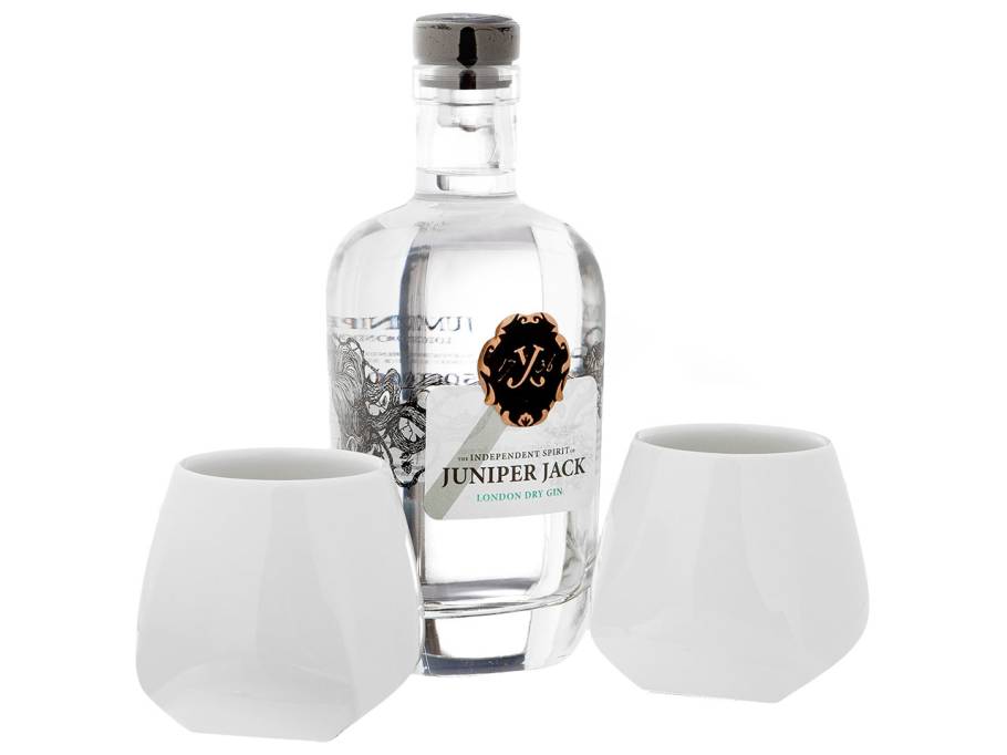 Geschenk-Set Juniper Jack London Dry Gin mit zwei Becher weiß