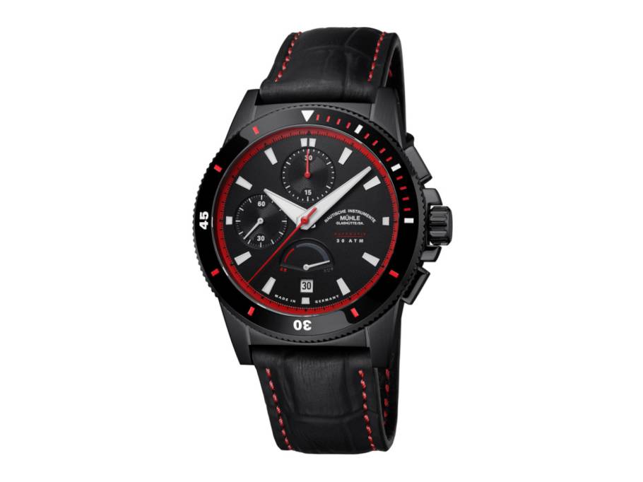    Sportivo Power Chronograph First Edition Automatik Edelstahl Schwarz-IP 42,5mm schwarzes Zifferblatt schwarzes Leder-Kautschukband limitiert