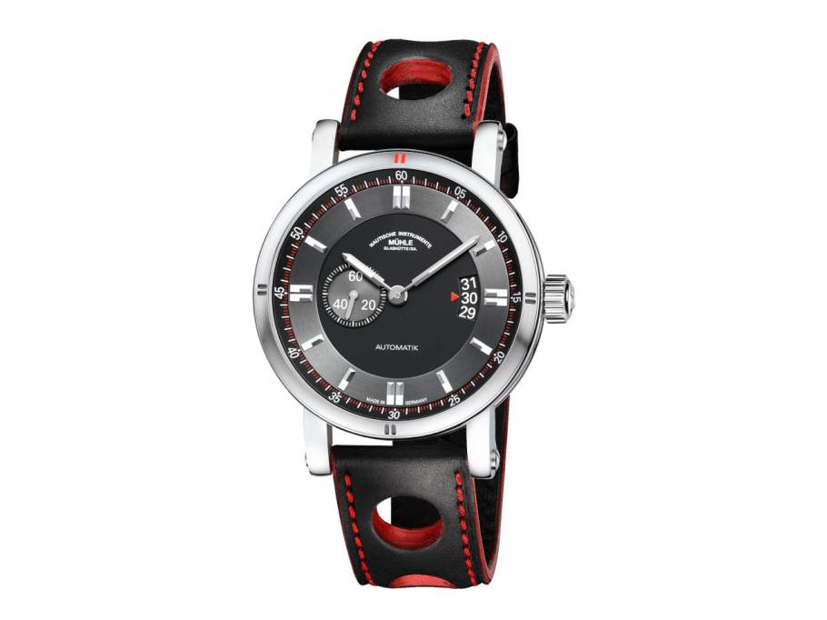 Teutonia Sport II Automatik Edelstahl 41mm schwarzes Zifferblatt schwarzes Lederband
