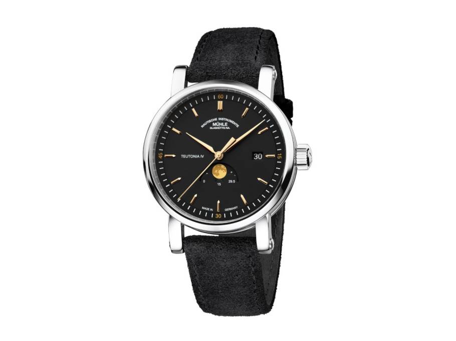 Teutonia IV Mondphase Automatik Edelstahl 41mm schwarzes Zifferblatt schwarzes Textilband