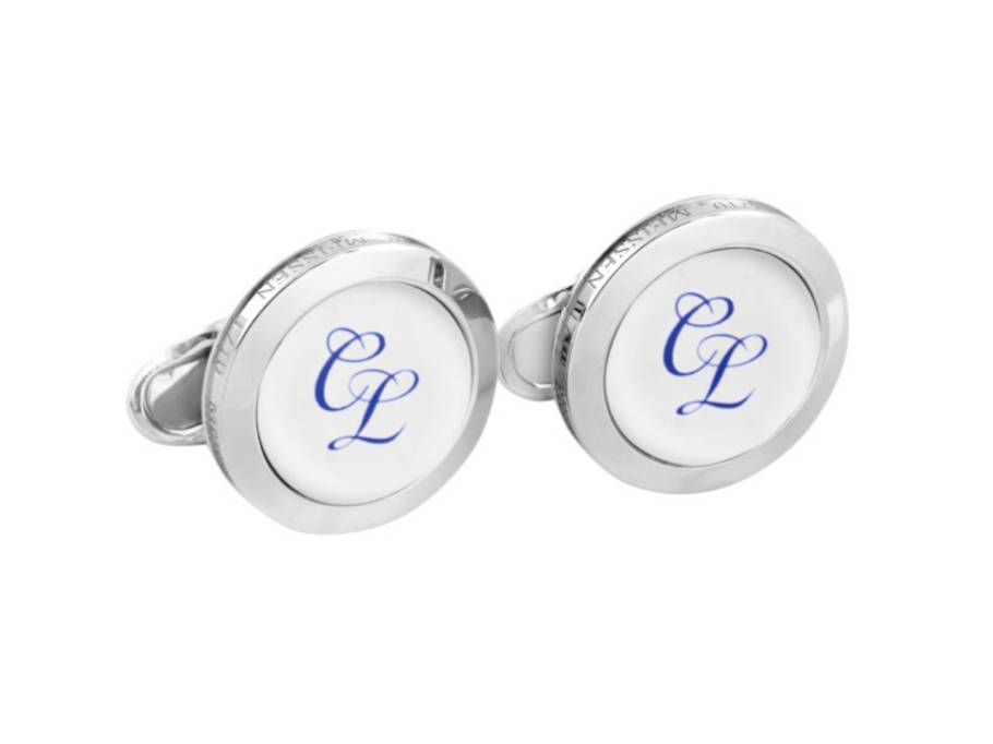Manschettenknöpfe mit individuell anfertigbarem Monogramm Silber rund