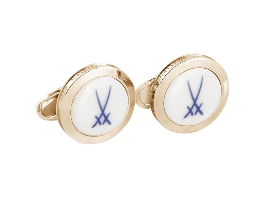 Manschettenknöpfe "Schwerter Kobaltblau" Silber gelbvergoldet weiß 20 mm