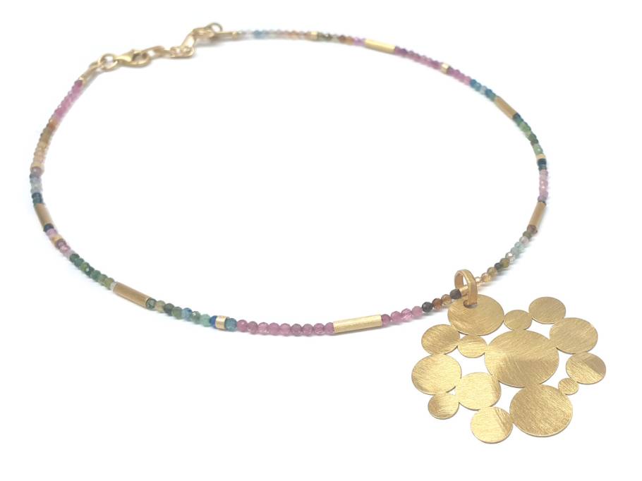 KRN Collier Silber goldfarben mit Turmalinperlen
