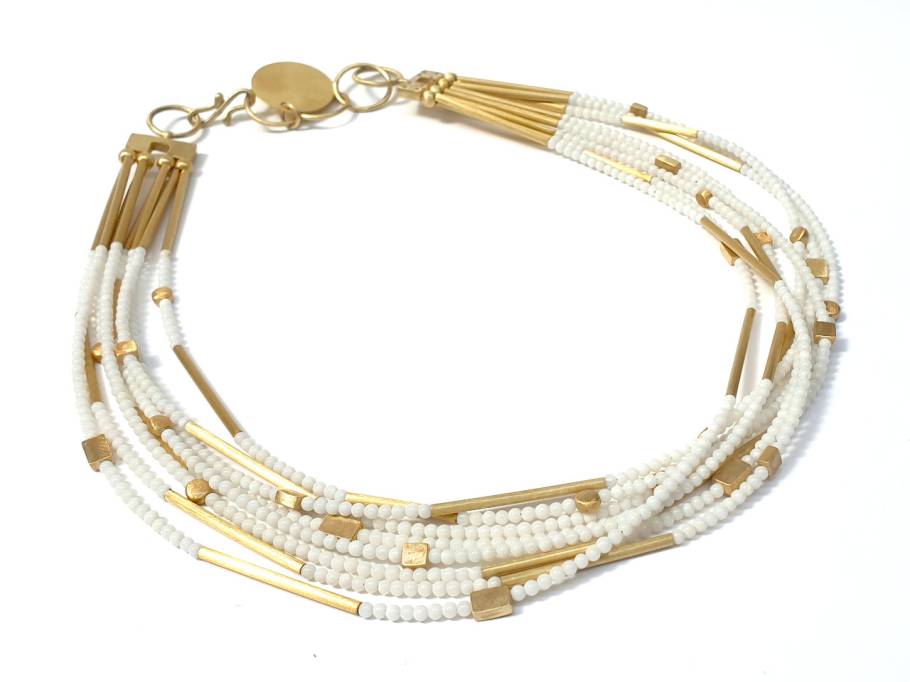 KRN Collier Silber goldfarben mit Korallperlen