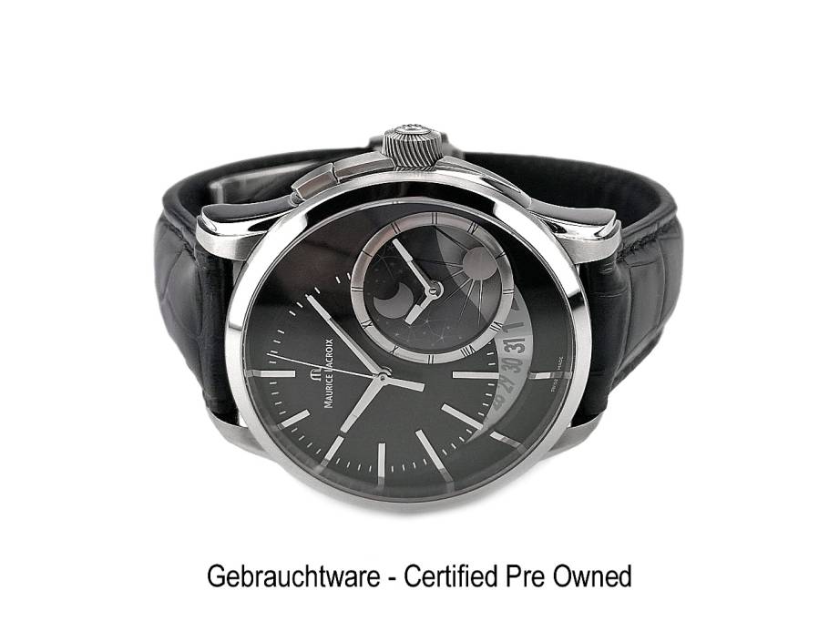 Pontos Decentrique GMT Automatik Edelstahl 43mm schwarzes Zifferblatt schwarzes Lederband PT6118-SS001-330 Full Set Occasion Neu