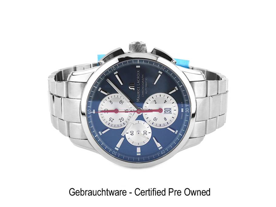 Pontos Chronograph Automatik Edelstahl 43mm blaues Zifferblatt Metallband PT6388-SS002-430-1 Full Set mit Garantie Occasion