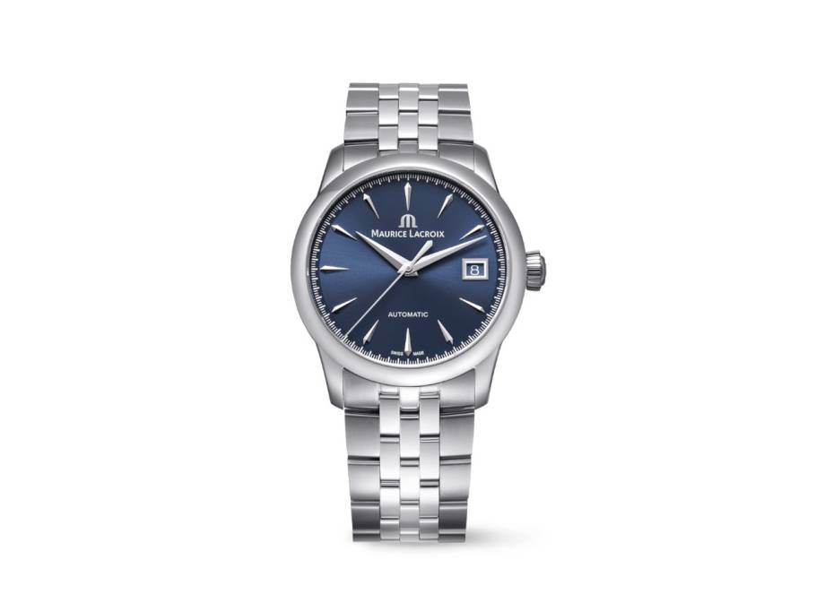 1975 Automatik Edelstahl 36mm blaues Zifferblatt Metallband