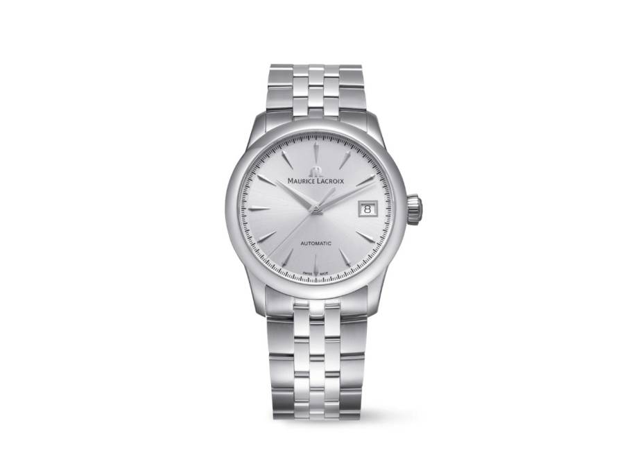 1975 Automatik Edelstahl 36mm silberfarbenes Zifferblatt Metallband