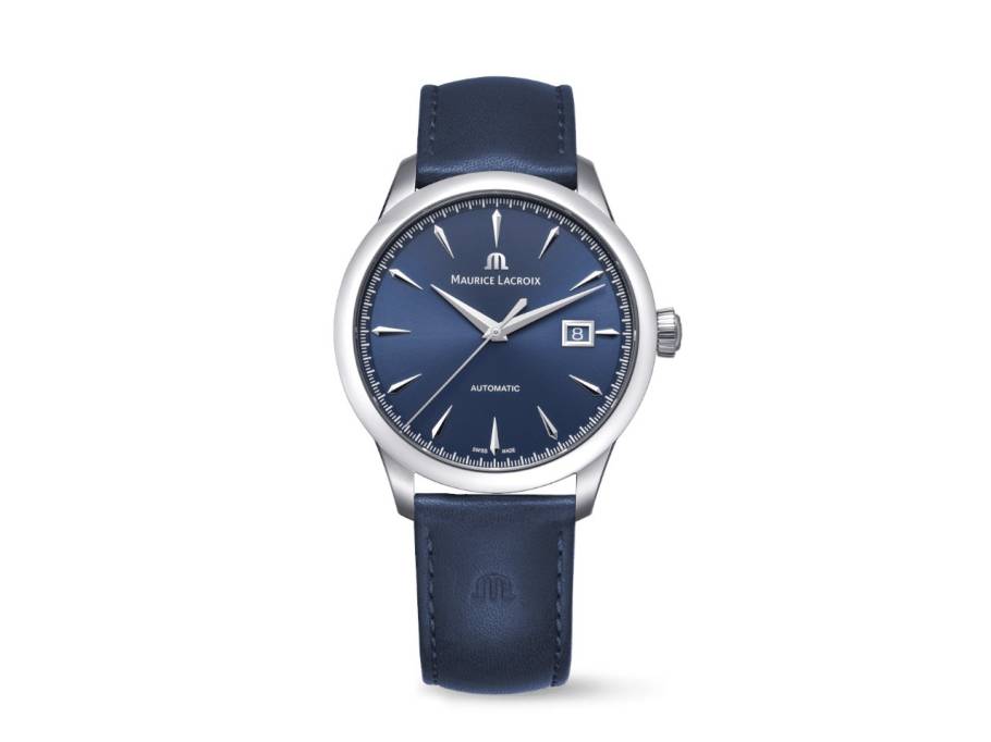 1975 Automatik Edelstahl 40mm blaues Zifferblatt blaues Lederband